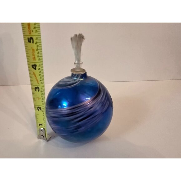 Handblown Glass Oil Lamp With Swirled Iridescent Blue & Purple Design - Picture 8 of 8